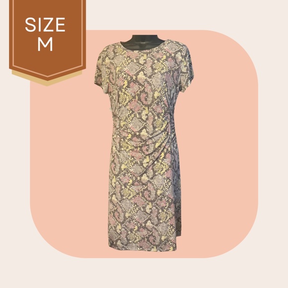 Nine West Women's Mesh Ruching Dress Sizes: MEDIUM Multi Color: Pink,Brown,Beige - Picture 1 of 4
